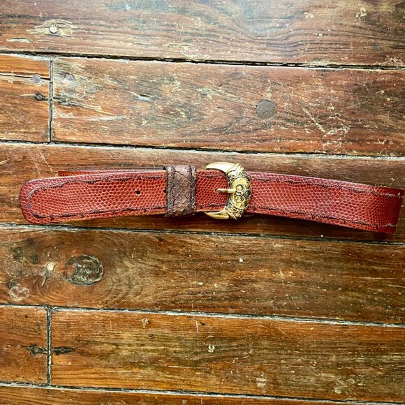 Vintage Adoppia Vita Brown Leather Belt Coral Jeweled Baroque Buckle Italy 28 main image 7